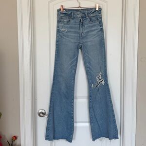 American Eagle Distressed High Rise Stretch Flare Jeans